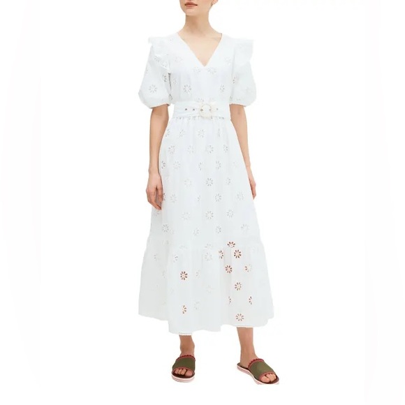 kate spade Dresses & Skirts - New Kate Spade V-neck Clover Eyelet Belted Dress - size S